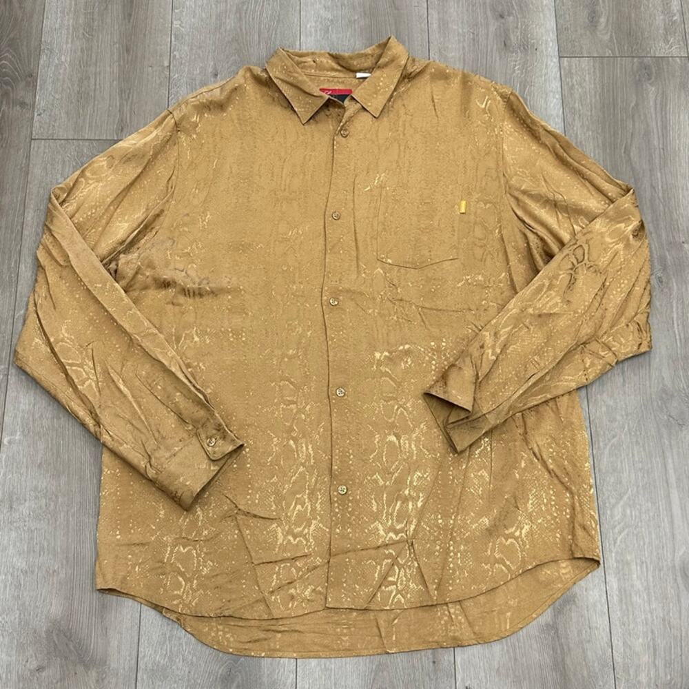 SS20 Supreme Snakeskin Jacquard Shirt Gold Button Up Size XL B22